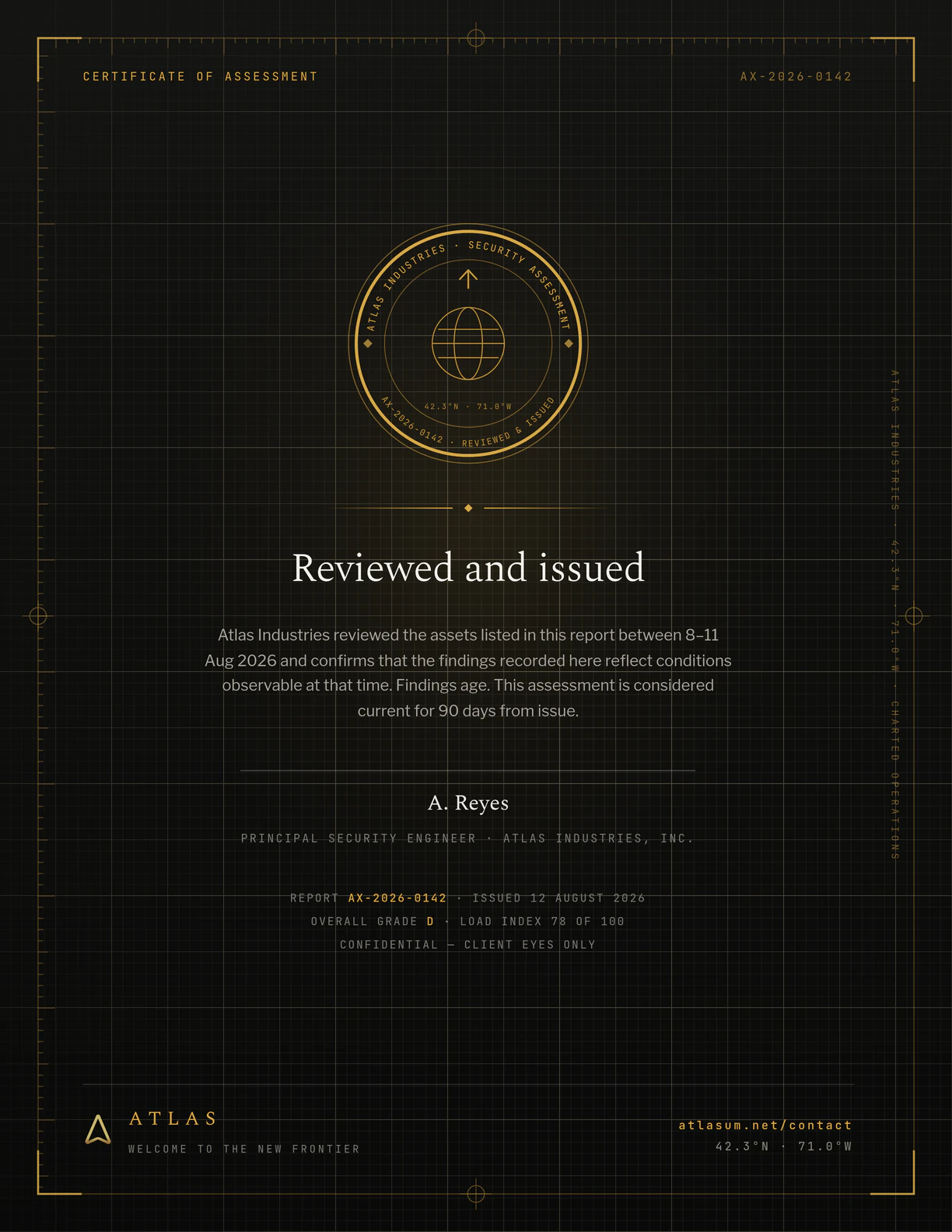 Sample report, certificate of assessment